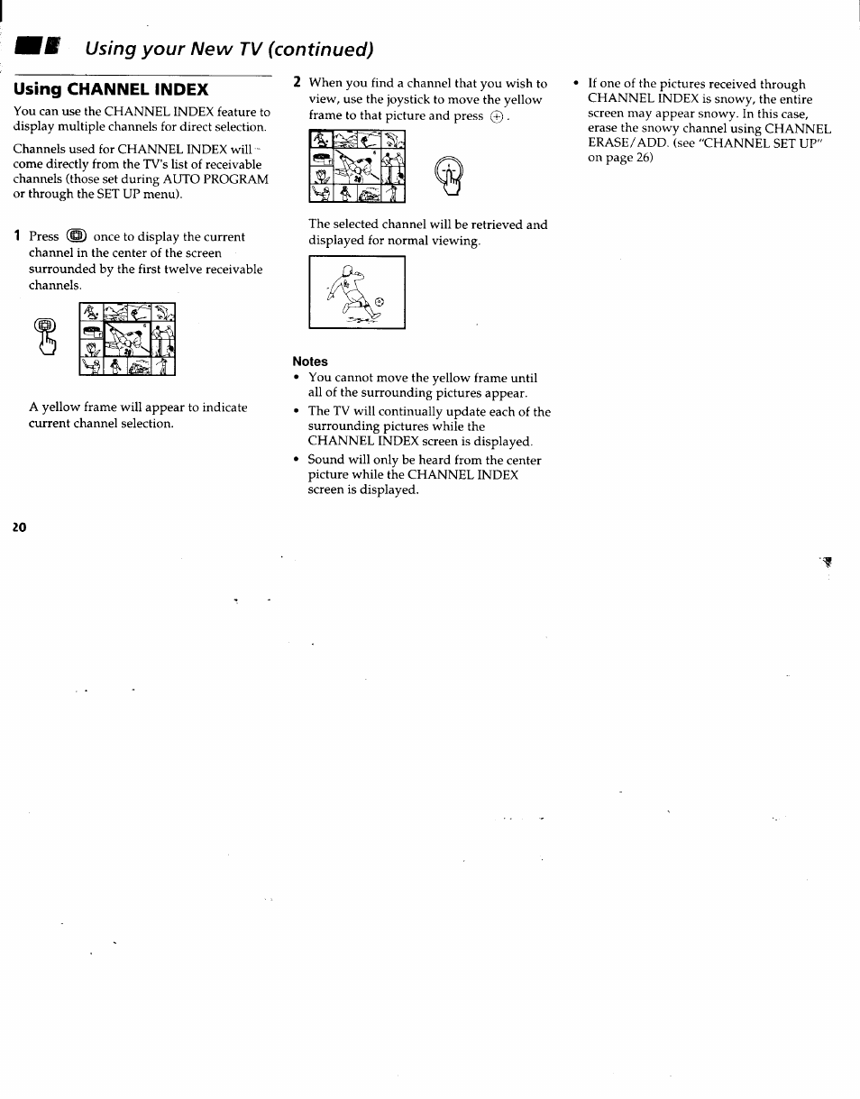 Using channel index, Using your new tv (continued) using channel index | Sony KV-32XBR48 User Manual | Page 22 / 41