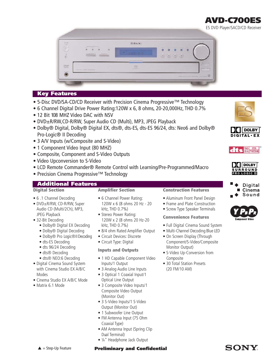 Sony AVD-C700ES User Manual | 2 pages