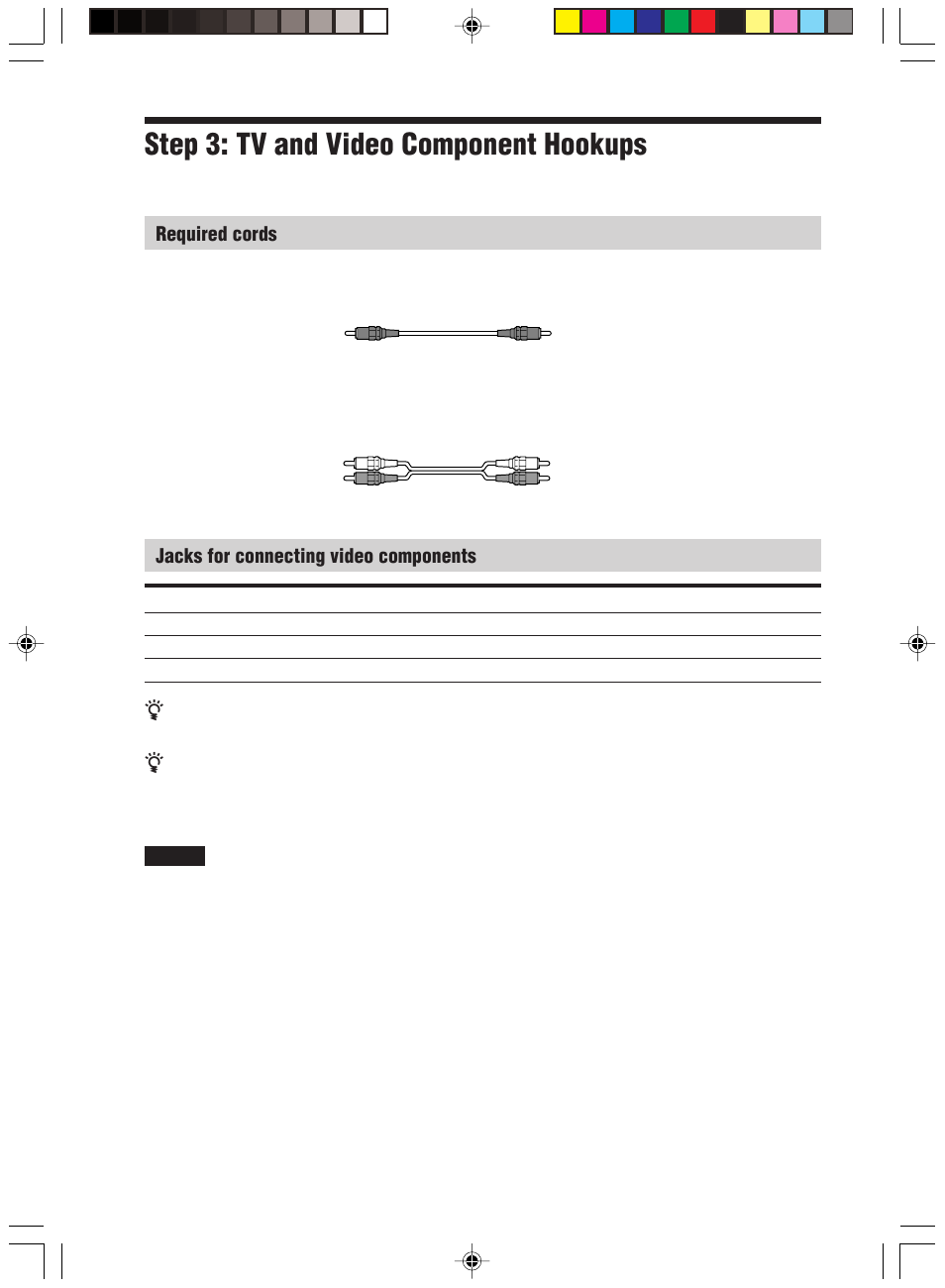 Step 3: tv and video component hookups, Required cords, Jacks for connecting video components | Sony HT-C800DP User Manual | Page 24 / 84