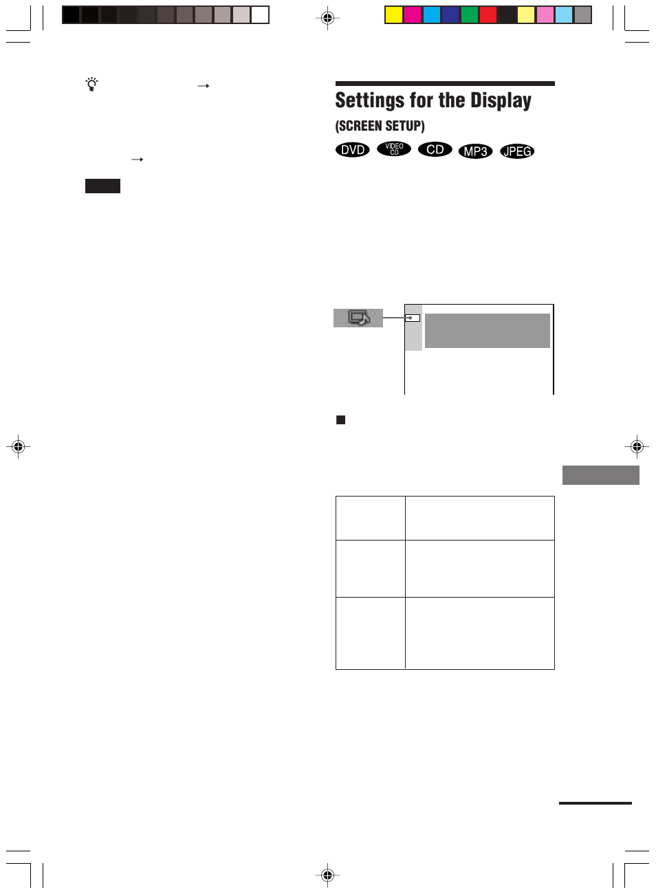 Settings for the display (screen setup), Settings for the display | Sony HT-C800DP User Manual | Page 65 / 84