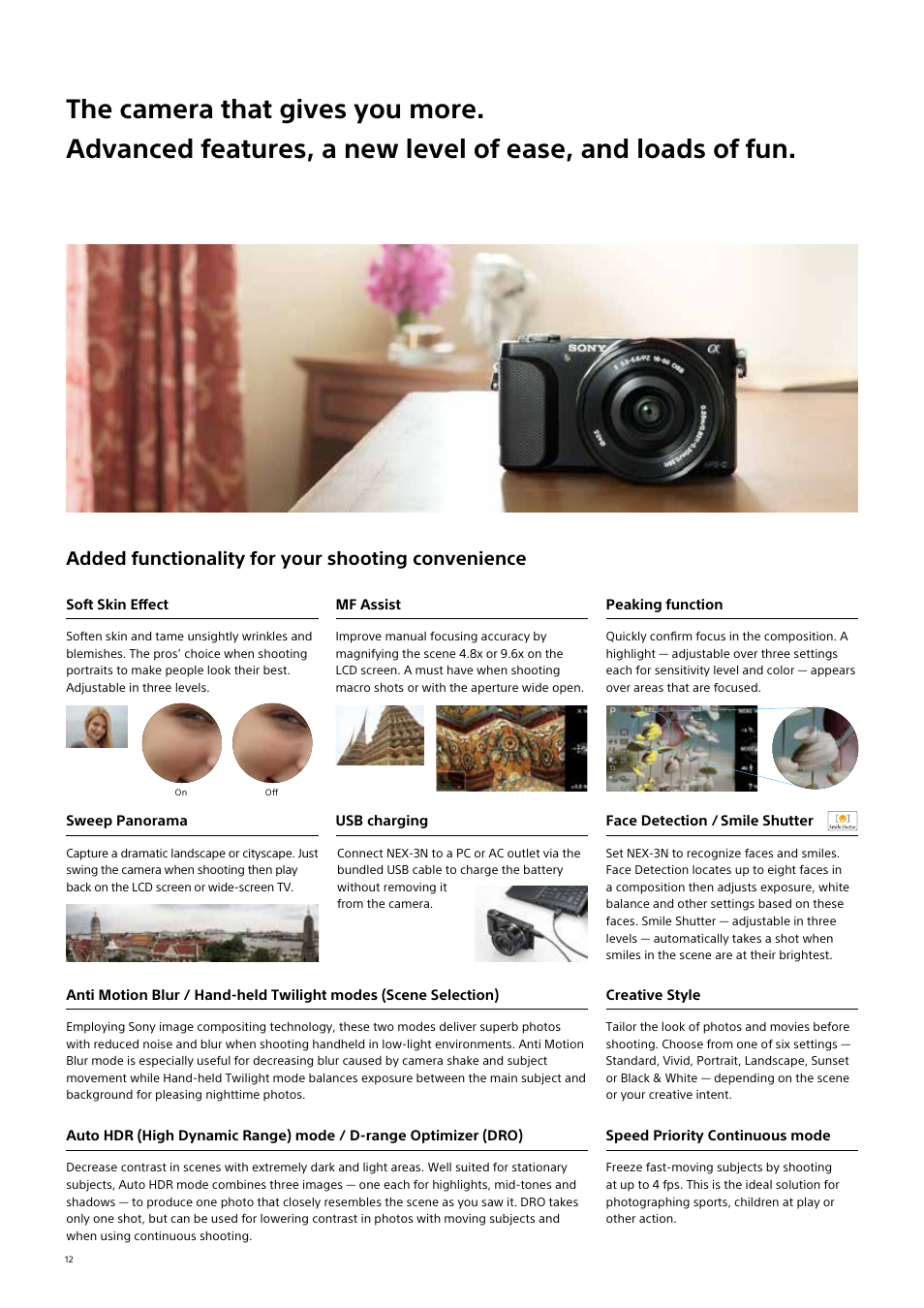 Added functionality for your shooting convenience | Sony NEX-3NL User Manual | Page 12 / 16