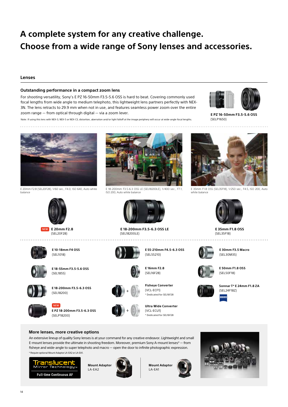 Lenses | Sony NEX-3NL User Manual | Page 14 / 16