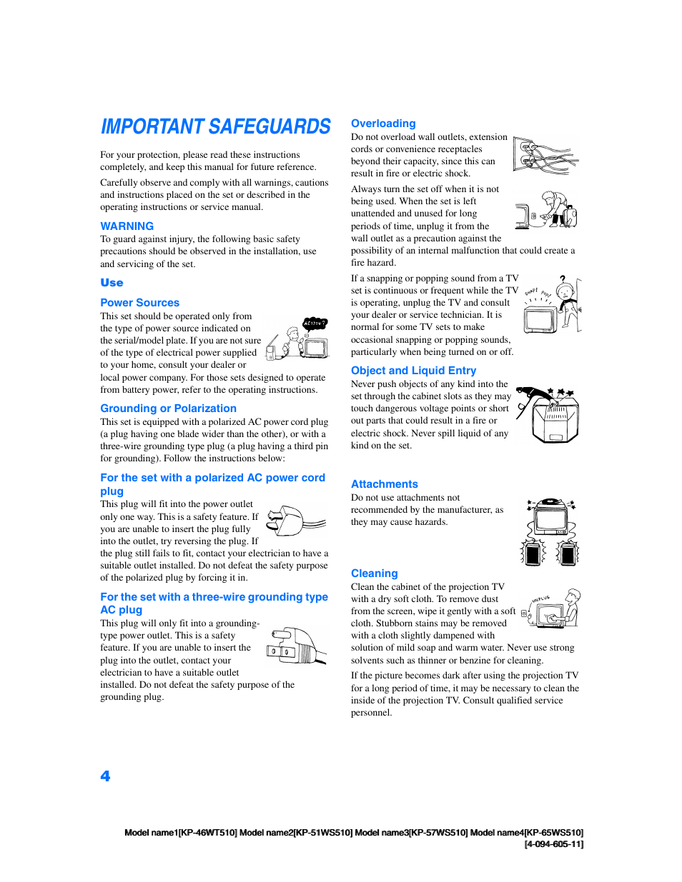 Important safeguards | Sony KP-57WS510 User Manual | Page 4 / 83