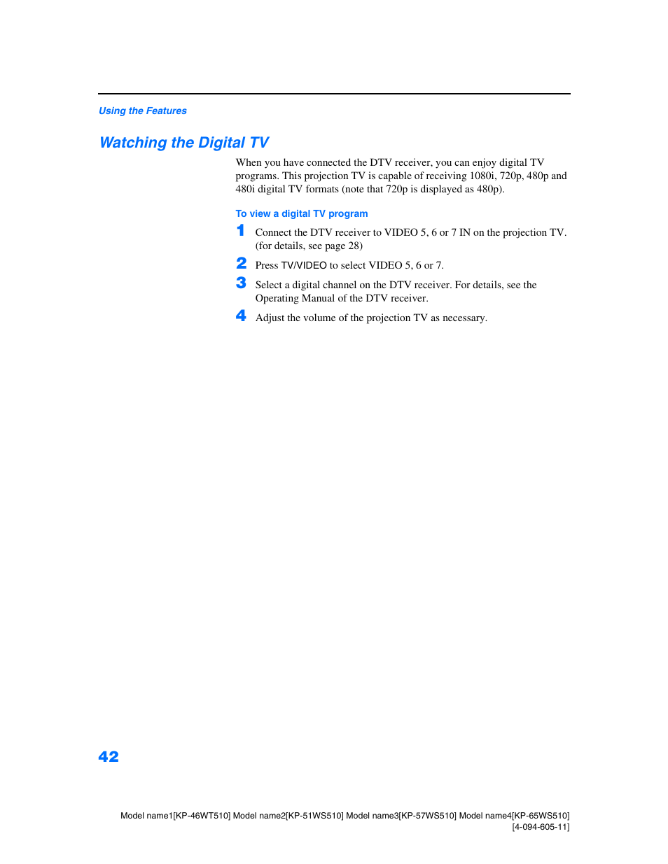 Watching the digital tv | Sony KP-57WS510 User Manual | Page 42 / 83