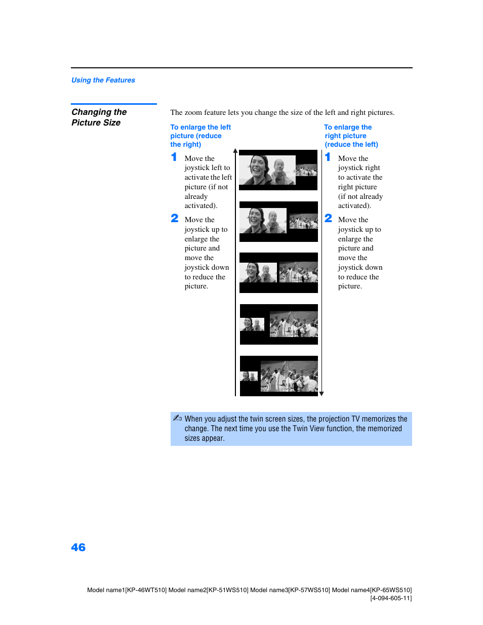 Changing the picture size | Sony KP-57WS510 User Manual | Page 46 / 83