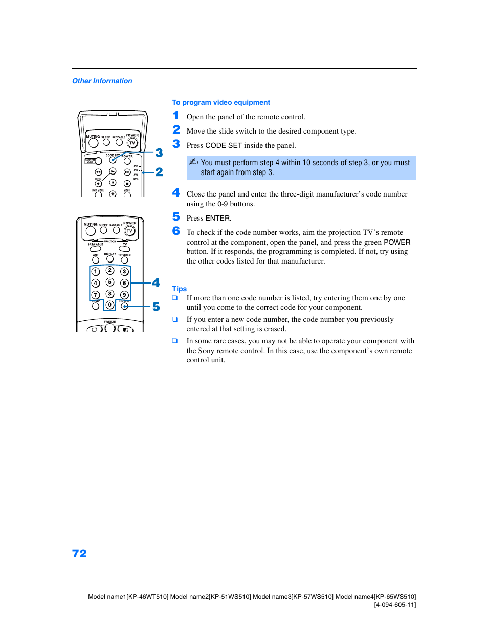 Sony KP-57WS510 User Manual | Page 72 / 83