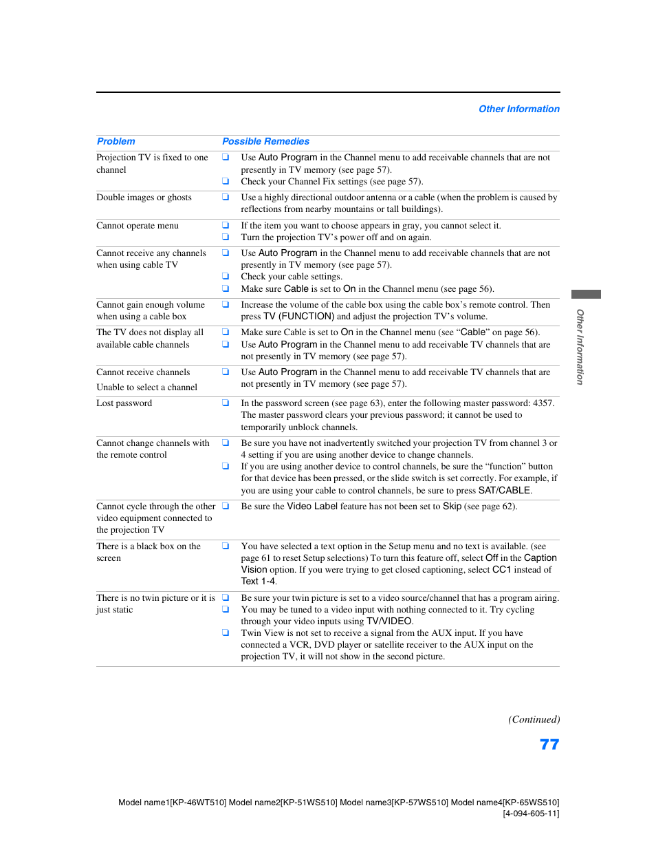 Sony KP-57WS510 User Manual | Page 77 / 83