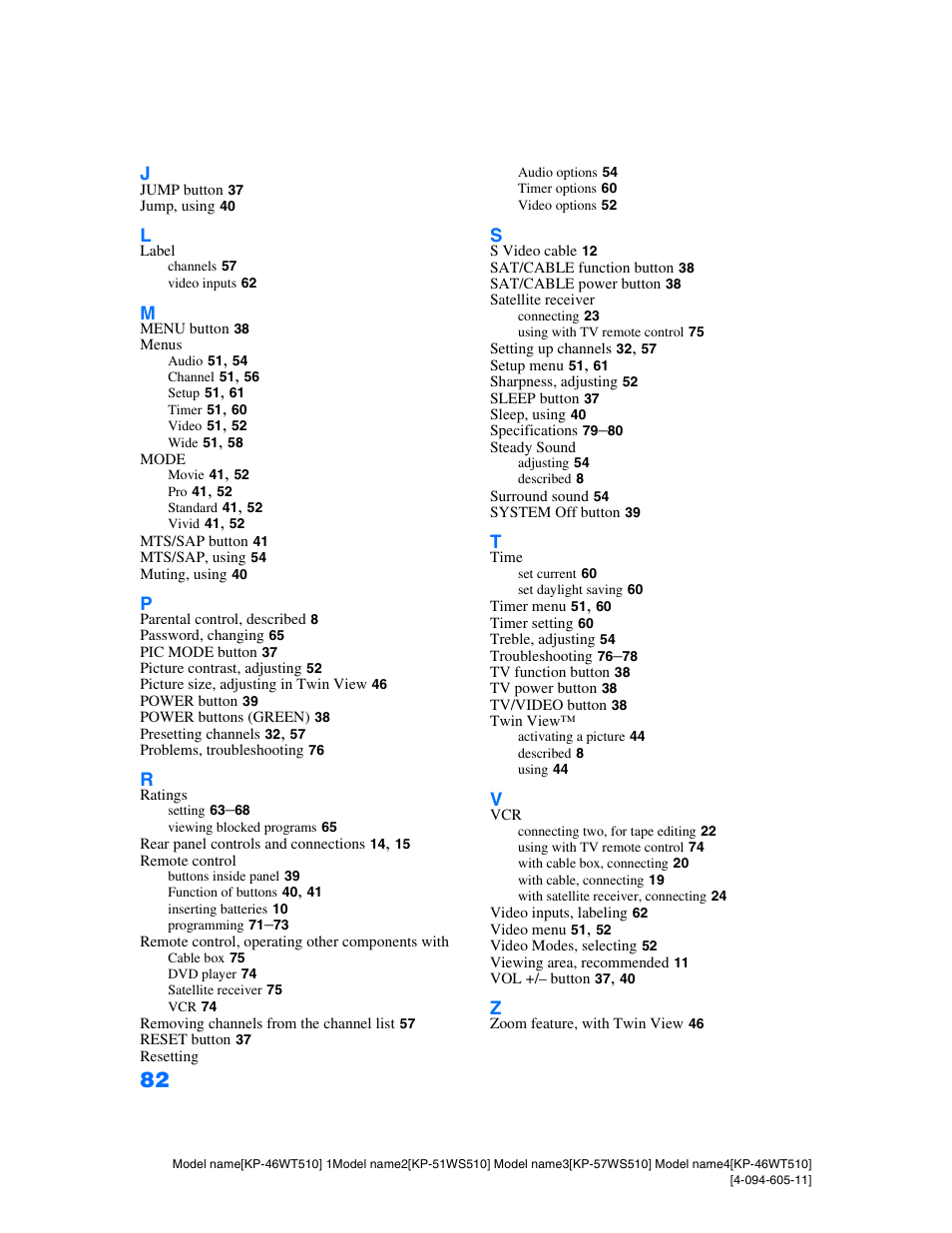 Sony KP-57WS510 User Manual | Page 82 / 83