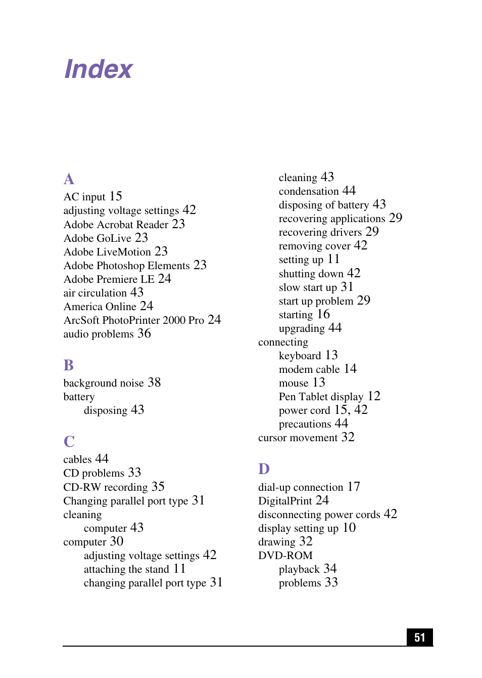 Index | Sony PCV-LX920 User Manual | Page 51 / 56