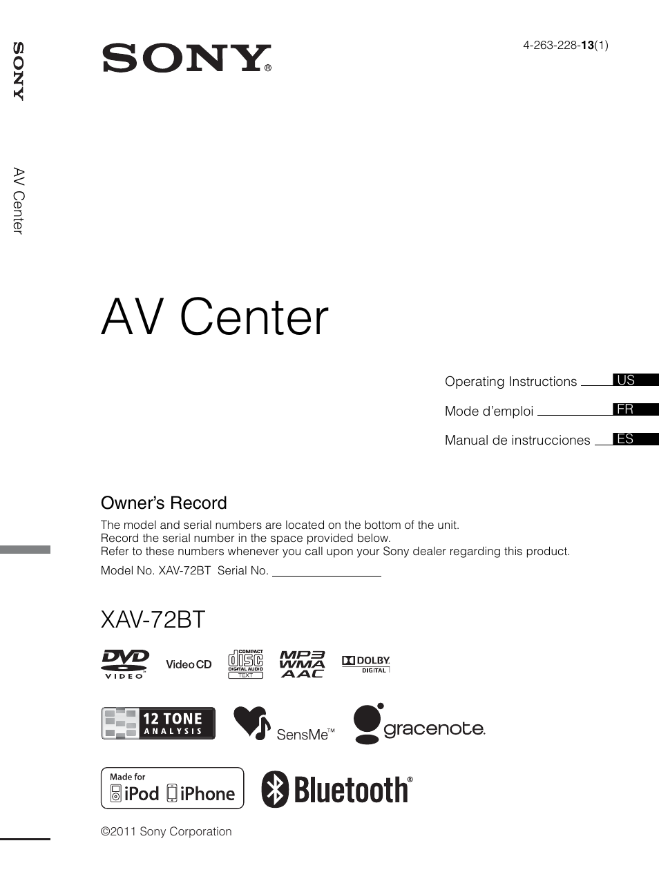 Sony XAV-72BT User Manual | 228 pages