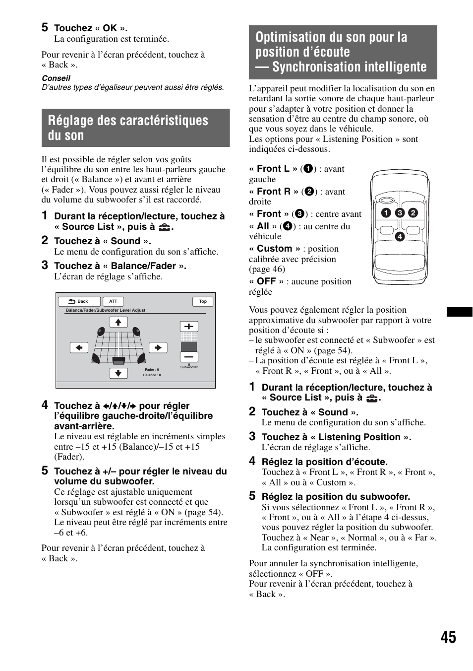 Réglage des caractéristiques du son | Sony XAV-72BT User Manual | Page 117 / 228