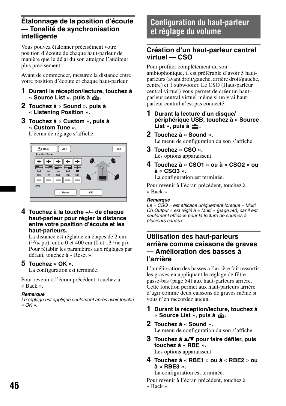 Configuration du haut-parleur et réglage du volume, Création d’un haut-parleur central virtuel - cso, Création d’un haut-parleur central virtuel — cso | Sony XAV-72BT User Manual | Page 118 / 228