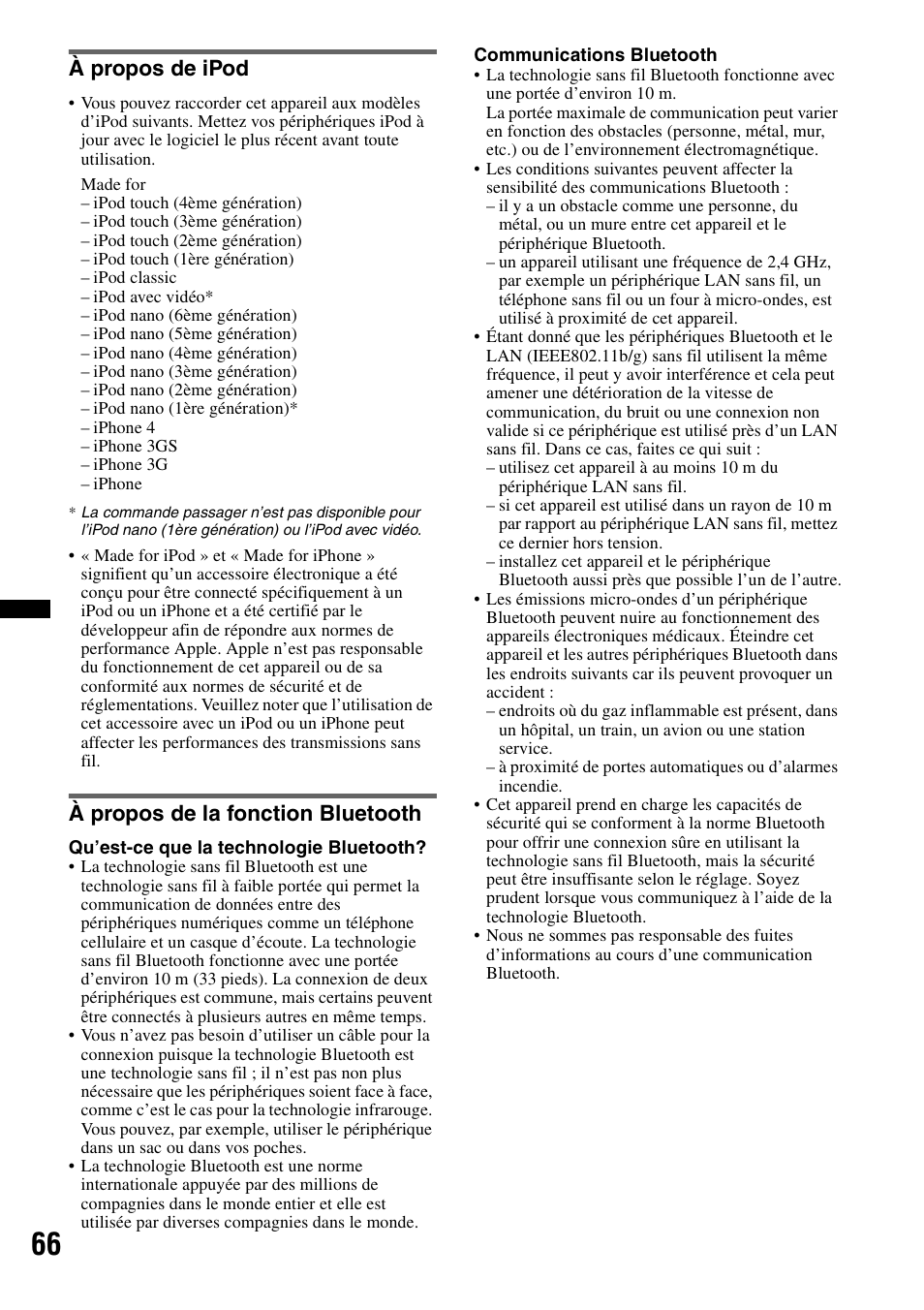 À propos de ipod, À propos de la fonction bluetooth, À propos de ipod à propos de la fonction bluetooth | Sony XAV-72BT User Manual | Page 138 / 228