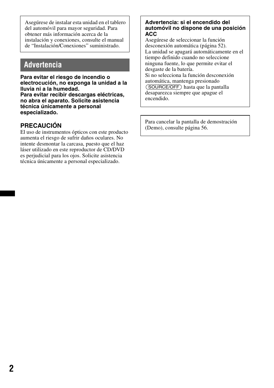 Advertencia | Sony XAV-72BT User Manual | Page 150 / 228