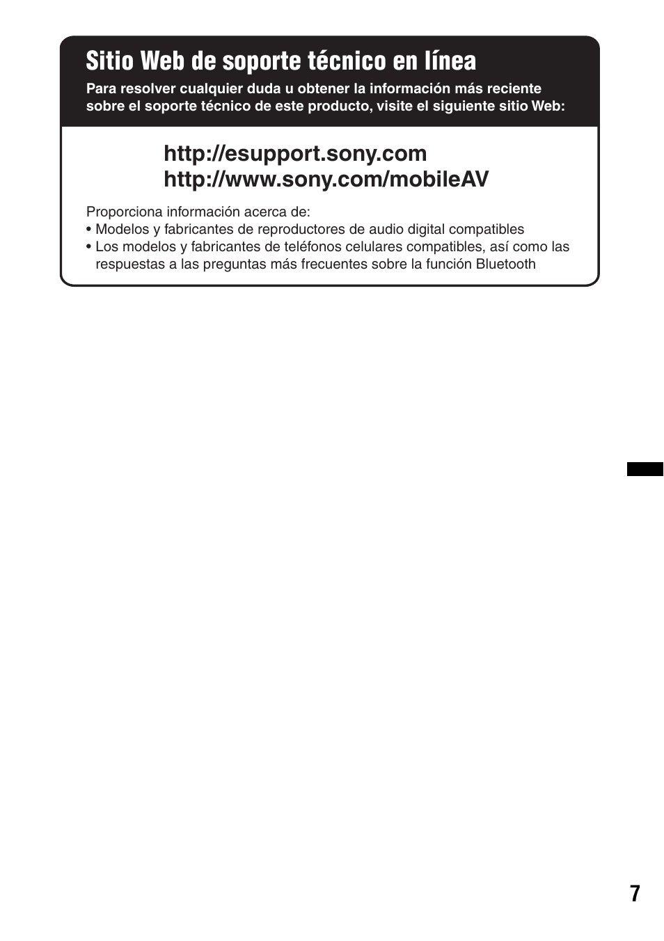 Sitio web de soporte técnico en línea | Sony XAV-72BT User Manual | Page 155 / 228