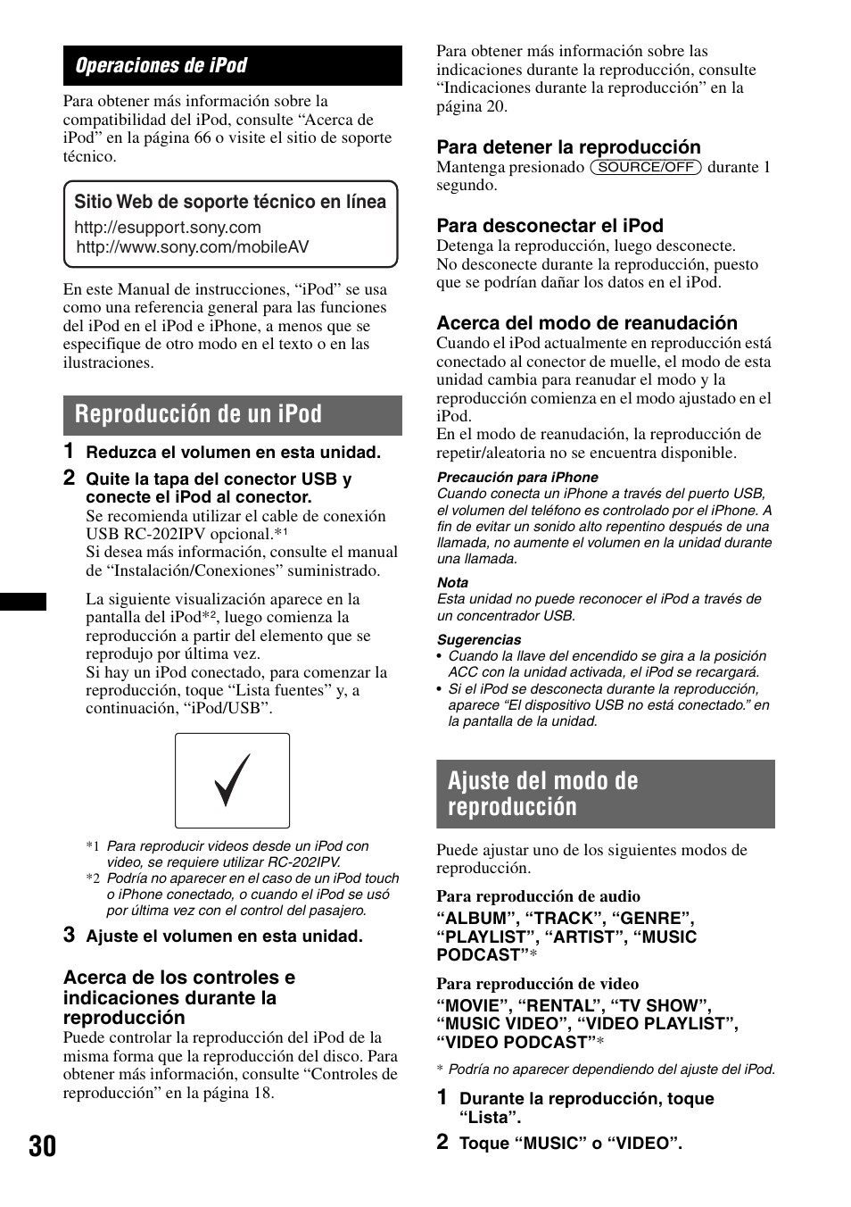 Operaciones de ipod, Reproducción de un ipod, Ajuste del modo de reproducción | Sony XAV-72BT User Manual | Page 178 / 228