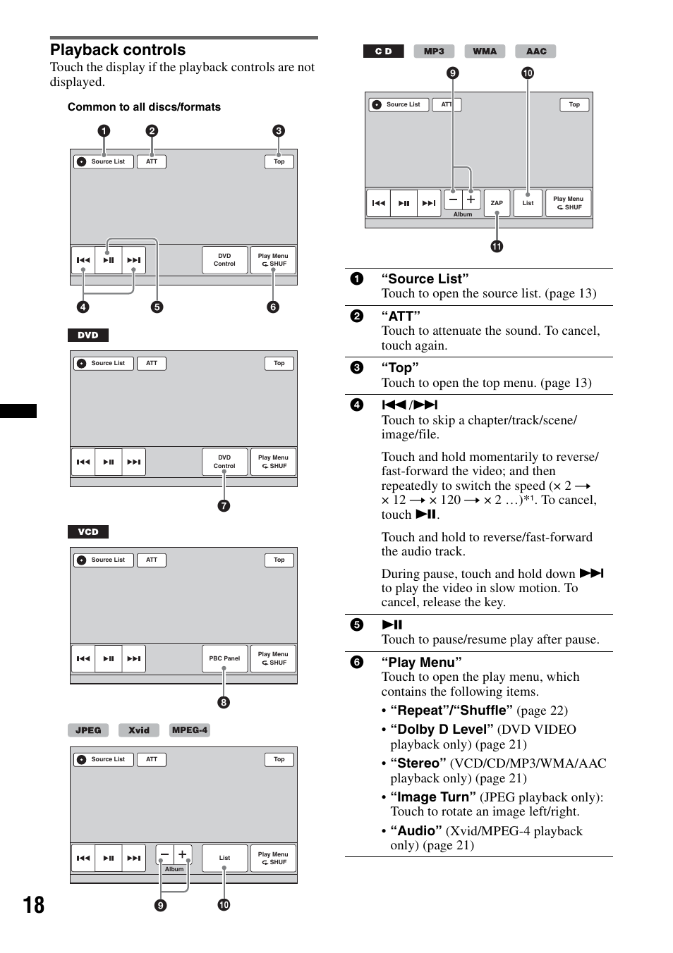 Playback controls, Q; 9, Qa q; 9 | Sony XAV-72BT User Manual | Page 18 / 228