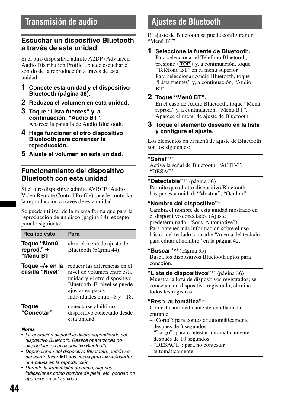 Transmisión de audio, Ajustes de bluetooth | Sony XAV-72BT User Manual | Page 192 / 228