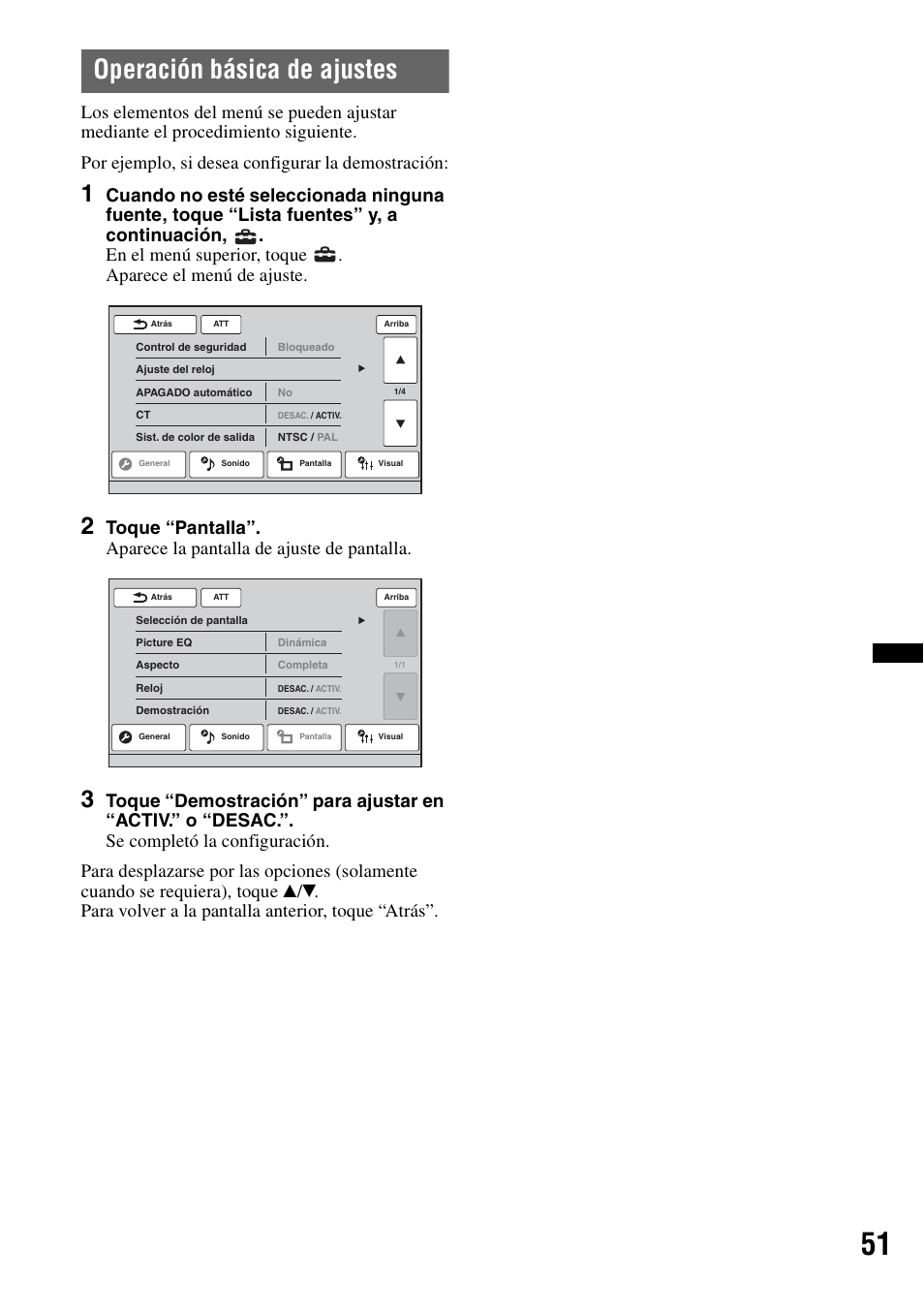 Operación básica de ajustes | Sony XAV-72BT User Manual | Page 199 / 228