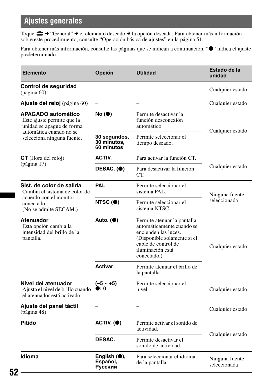 Ajustes generales | Sony XAV-72BT User Manual | Page 200 / 228