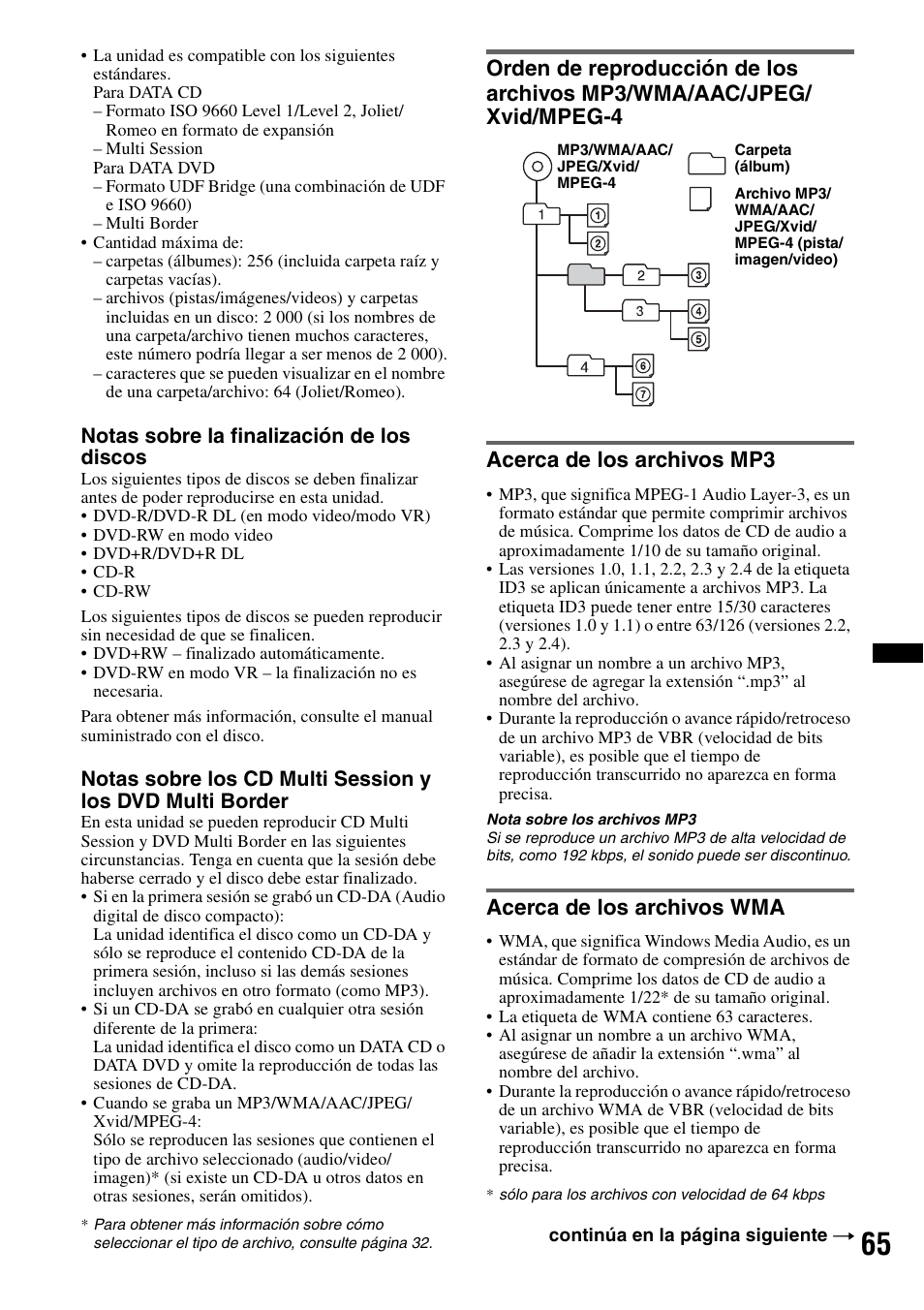 Acerca de los archivos mp3, Acerca de los archivos wma, Notas sobre la finalización de los discos | Sony XAV-72BT User Manual | Page 213 / 228