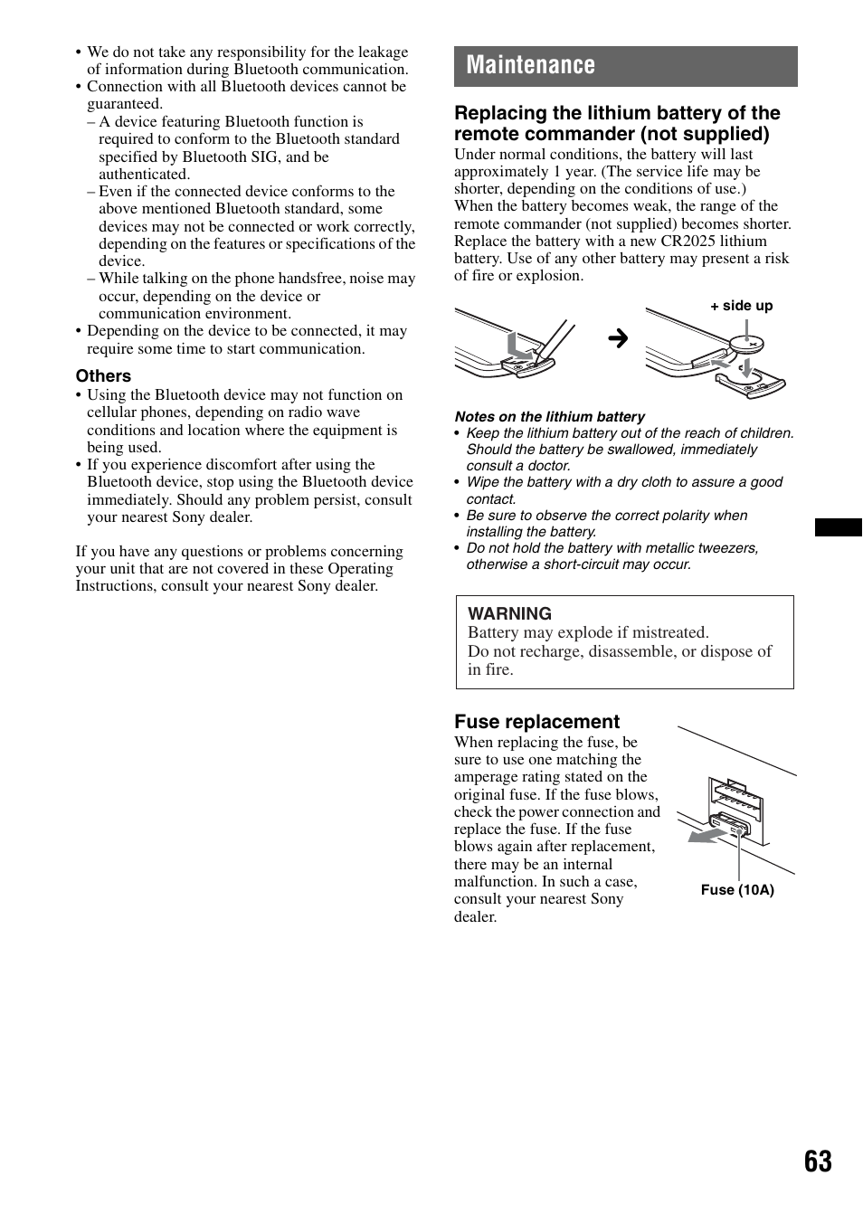 Maintenance | Sony XAV-72BT User Manual | Page 63 / 228