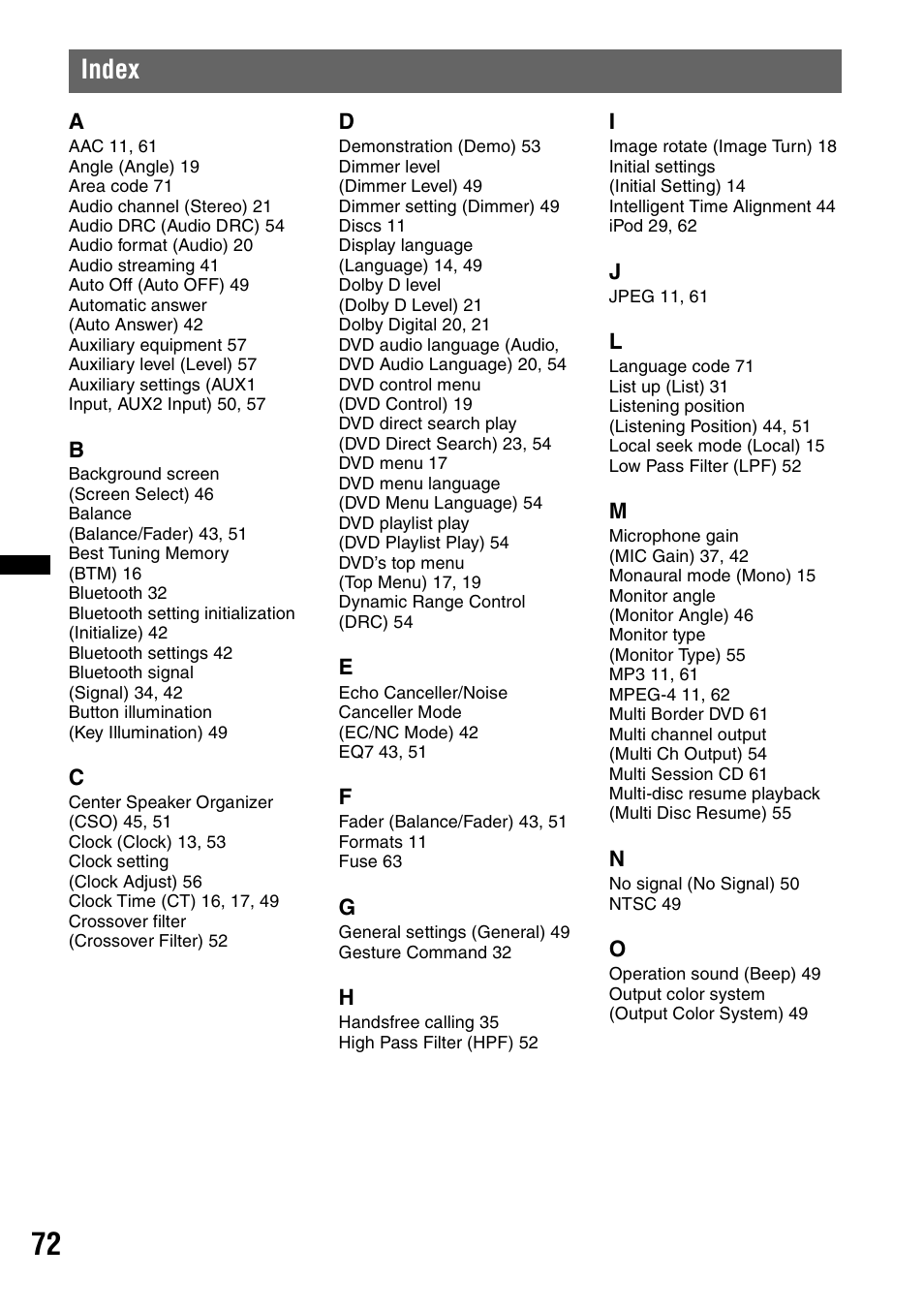 Index | Sony XAV-72BT User Manual | Page 72 / 228