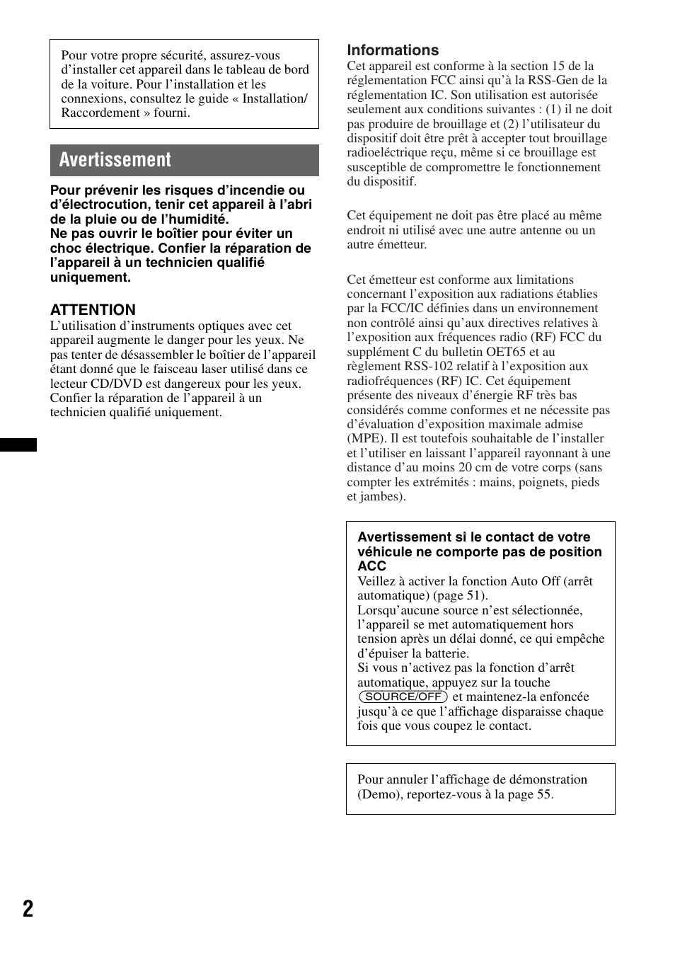 Avertissement | Sony XAV-72BT User Manual | Page 74 / 228