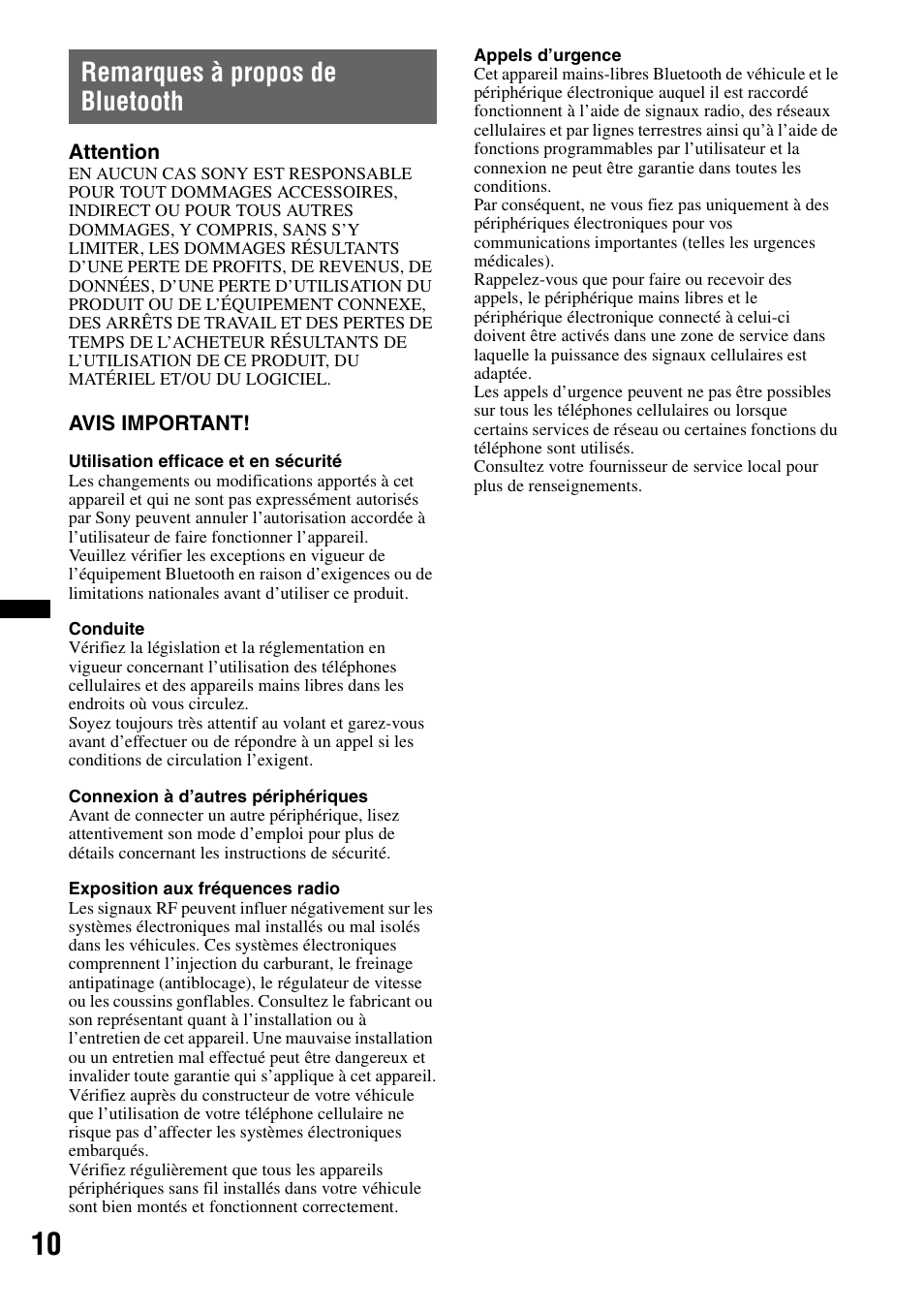 Remarques à propos de bluetooth | Sony XAV-72BT User Manual | Page 82 / 228