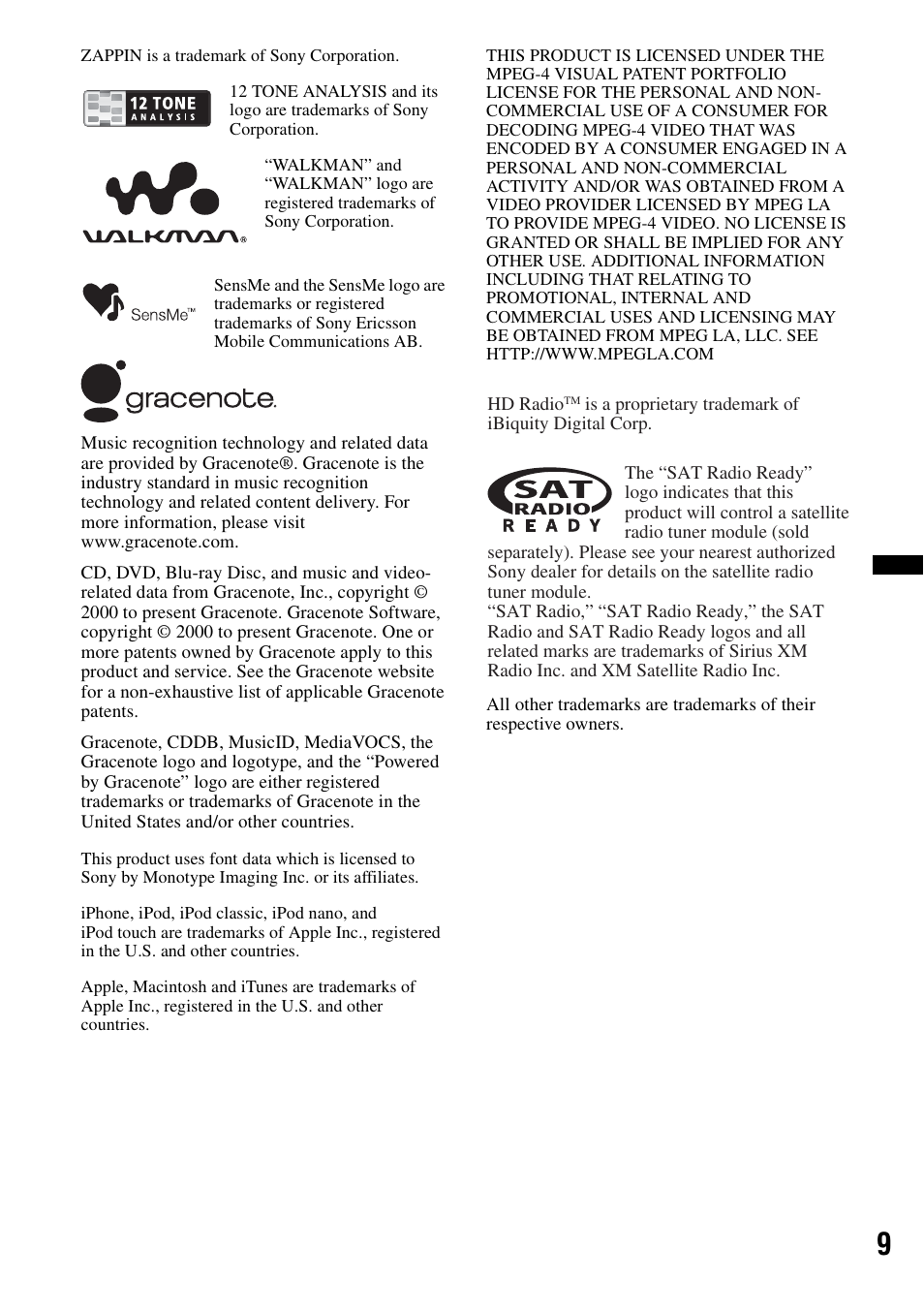 Sony XAV-72BT User Manual | Page 9 / 228