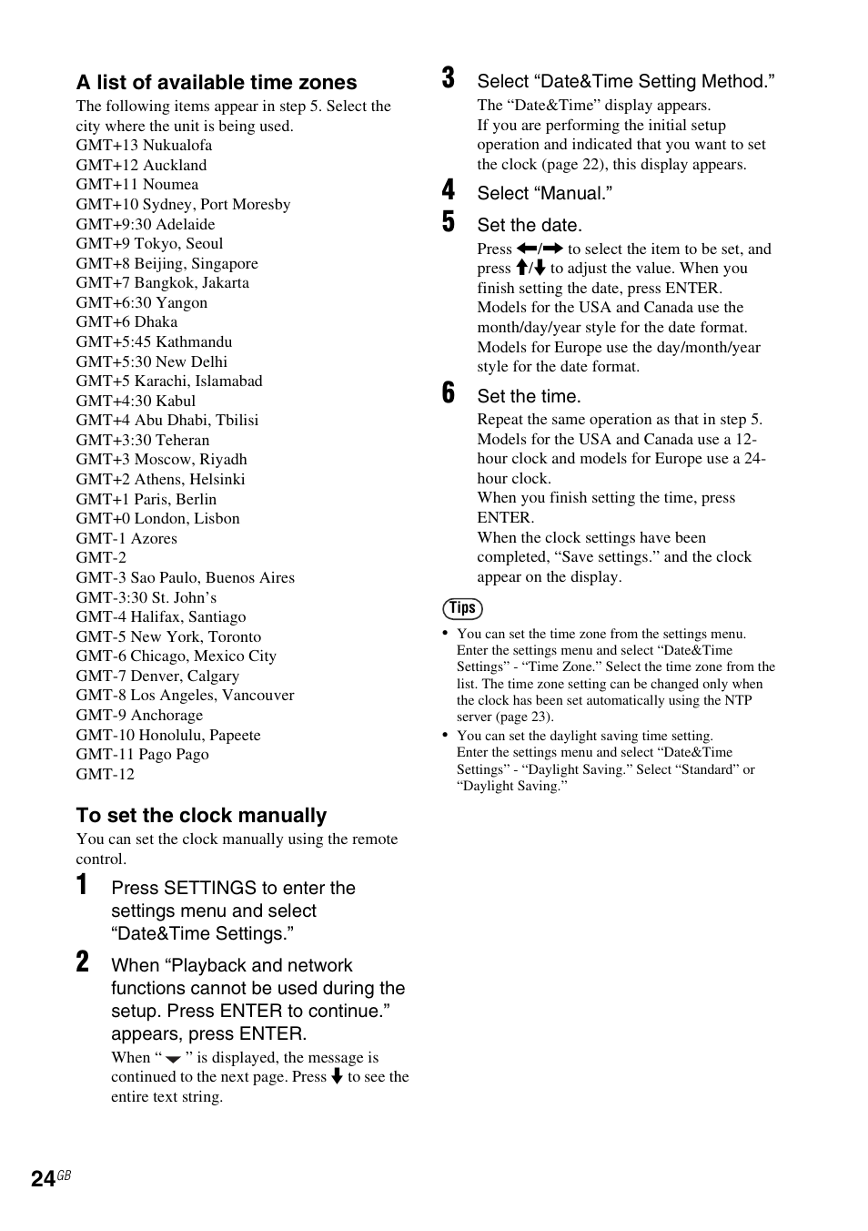 To set the clock manually, E 24 | Sony NAS-SV20i User Manual | Page 24 / 95