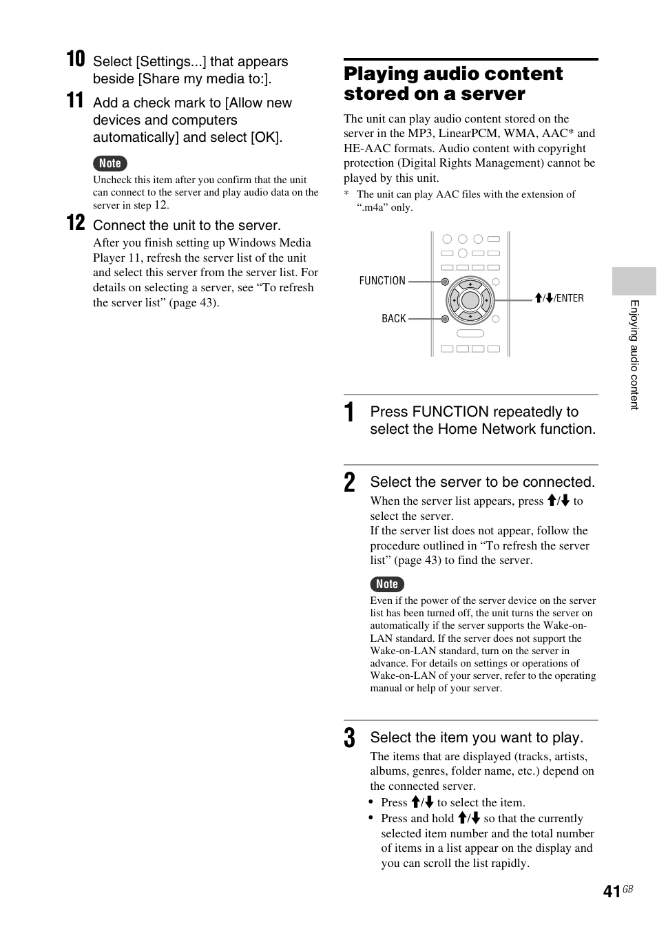 Playing audio content stored on a server | Sony NAS-SV20i User Manual | Page 41 / 95