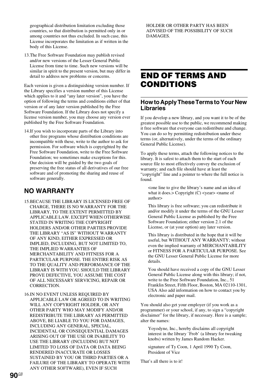 End of terms and conditions, No warranty, How to apply these terms to your new libraries | Sony NAS-SV20i User Manual | Page 90 / 95