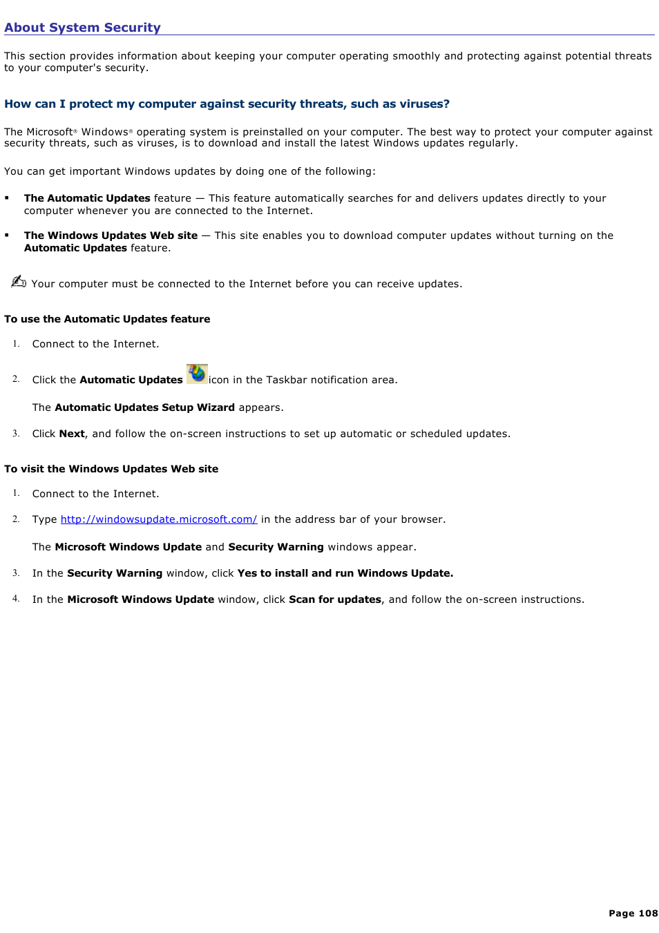 About system security | Sony VGC-V520G User Manual | Page 108 / 157