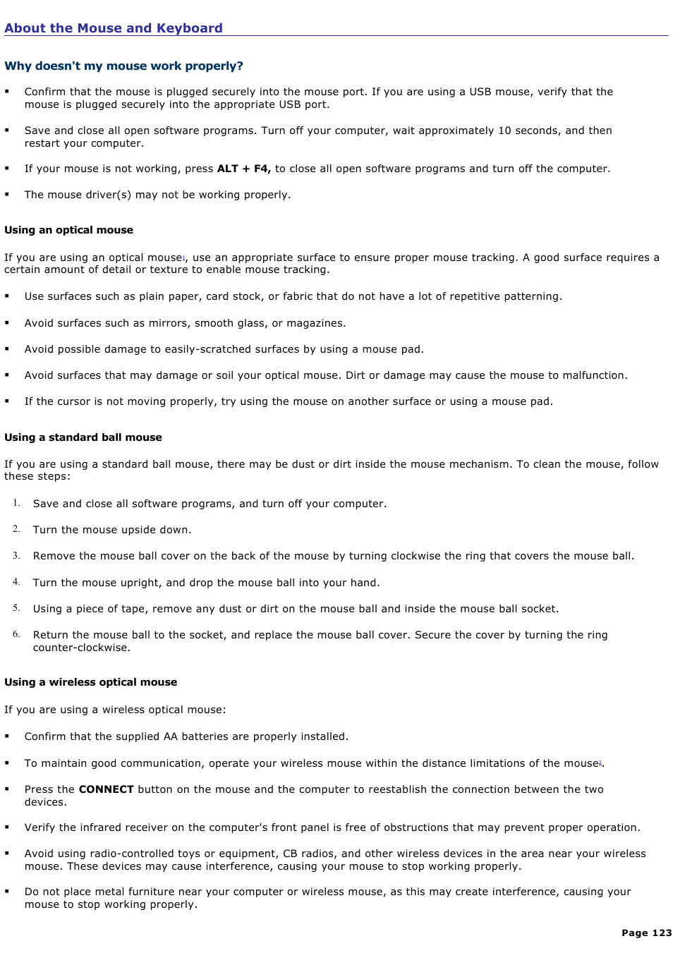 About the mouse and keyboard | Sony VGC-V520G User Manual | Page 123 / 157