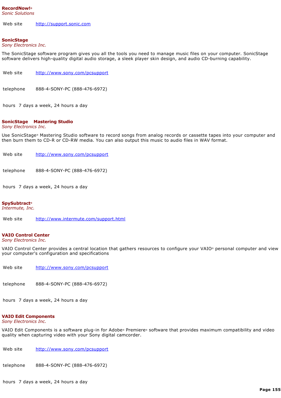 Sony VGC-V520G User Manual | Page 155 / 157