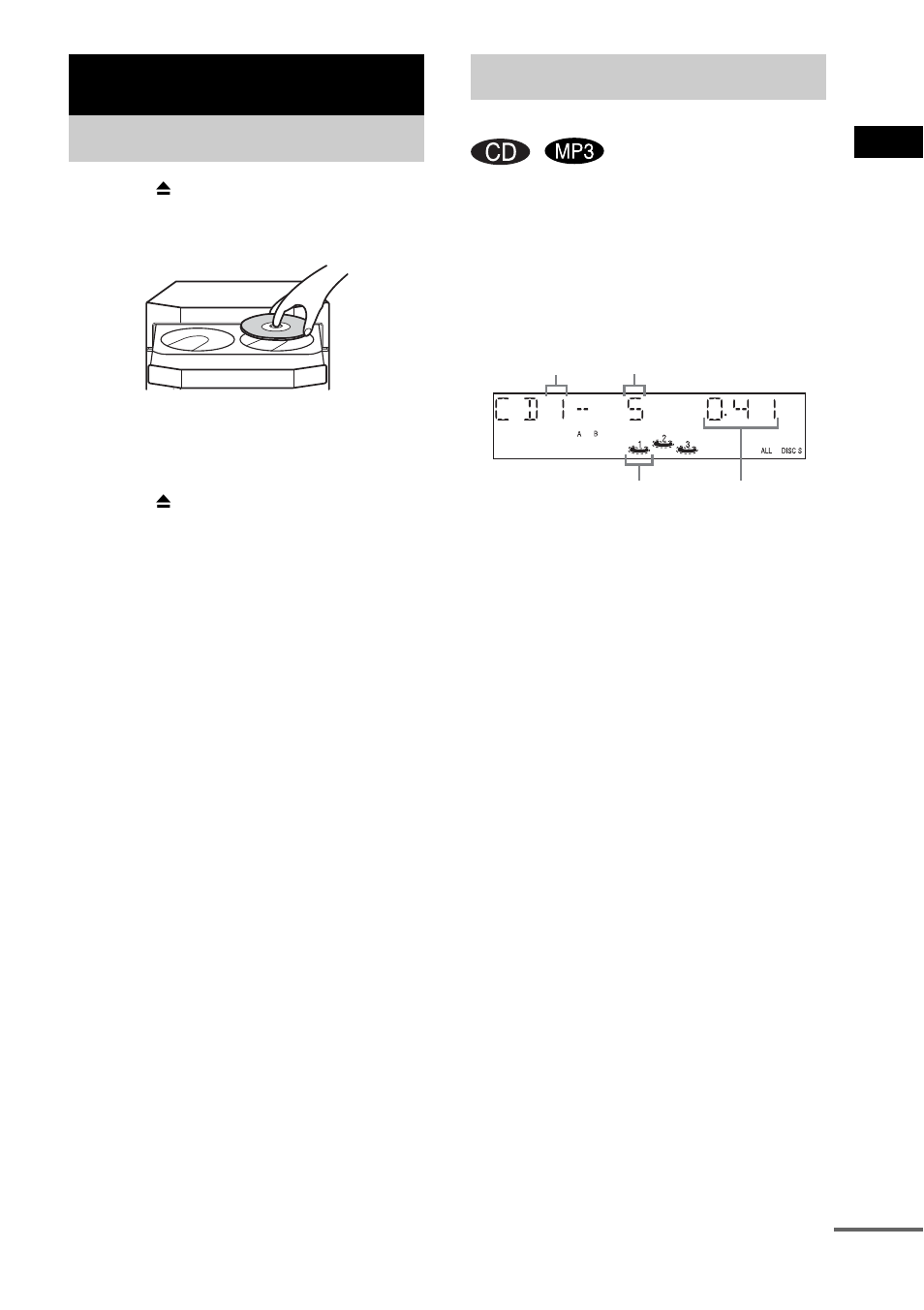 Cd/mp3 – play, Loading a disc, Playing a disc | Normal play/shuffle play, Loading a disc playing a disc | Sony SS-RG440 User Manual | Page 9 / 40