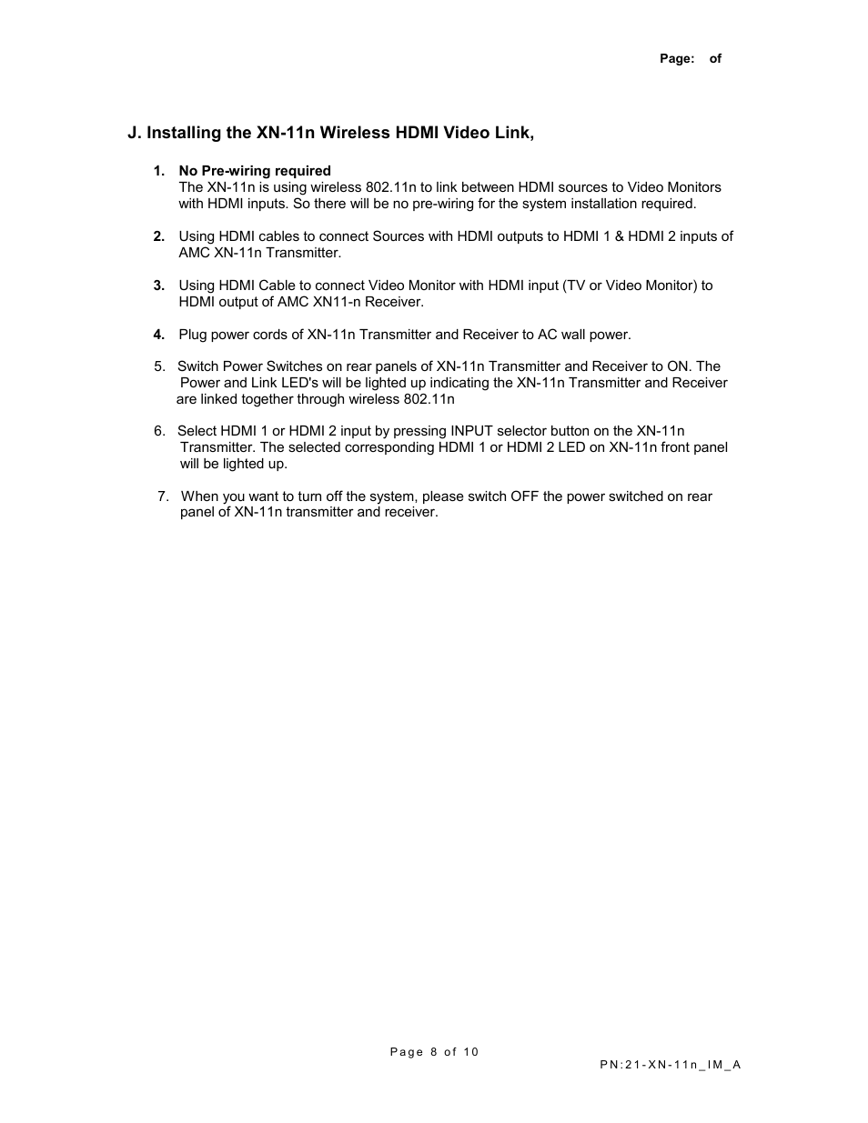 AMC Wireless HDMI Video Link XN-11n User Manual | Page 8 / 10