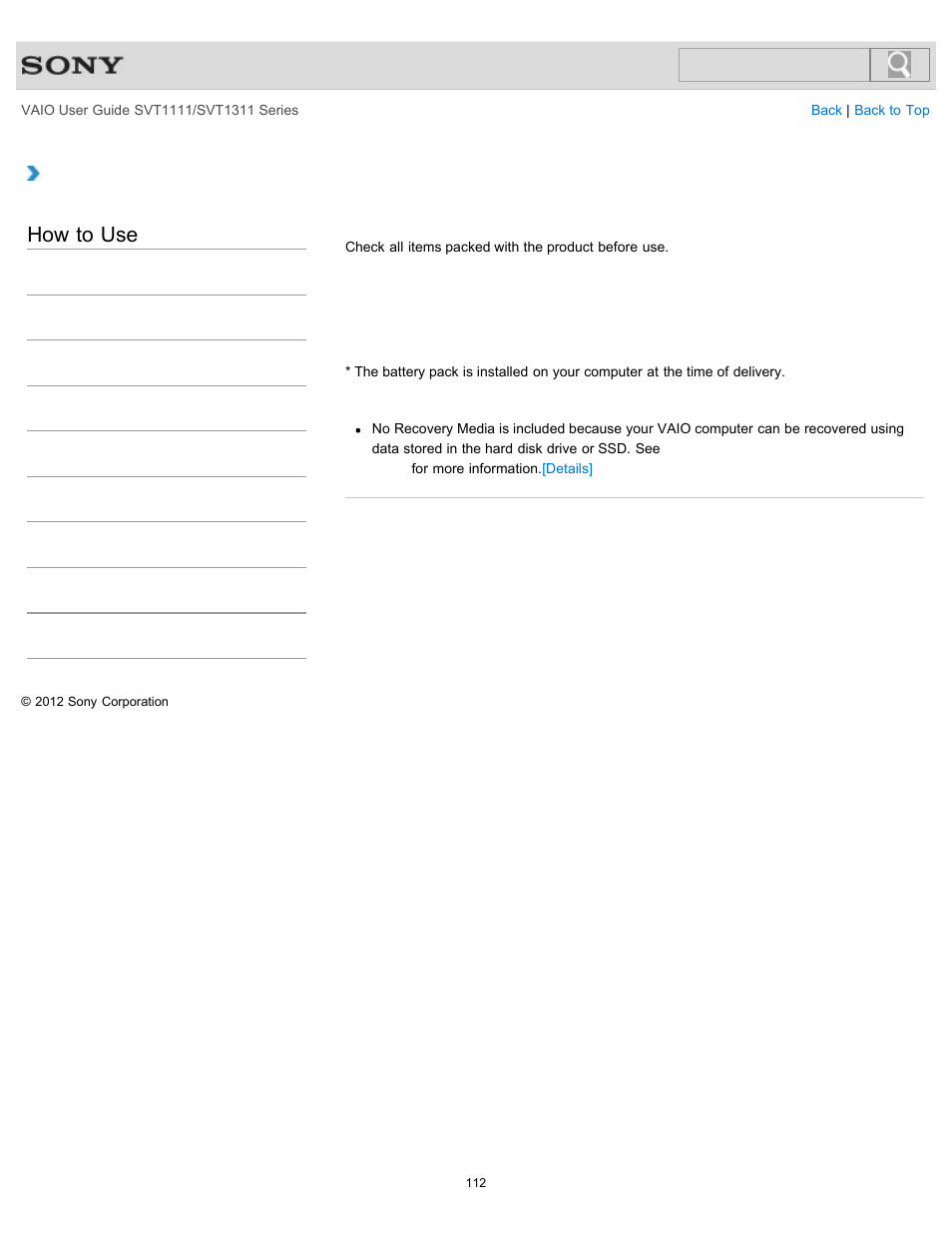 Checking supplied items, How to use | Sony SVT13118FXS User Manual | Page 112 / 345