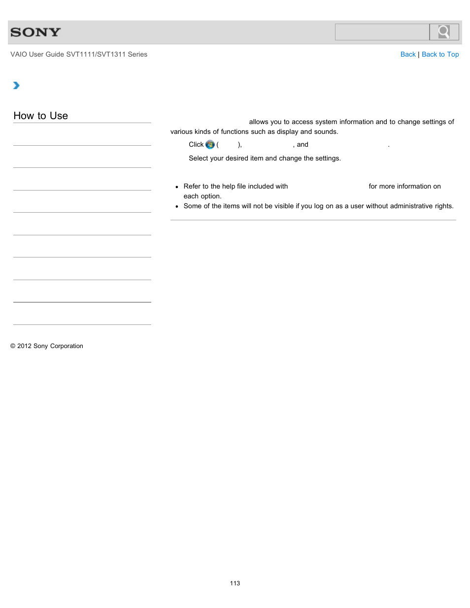 Customizing your vaio computer, How to use | Sony SVT13118FXS User Manual | Page 113 / 345