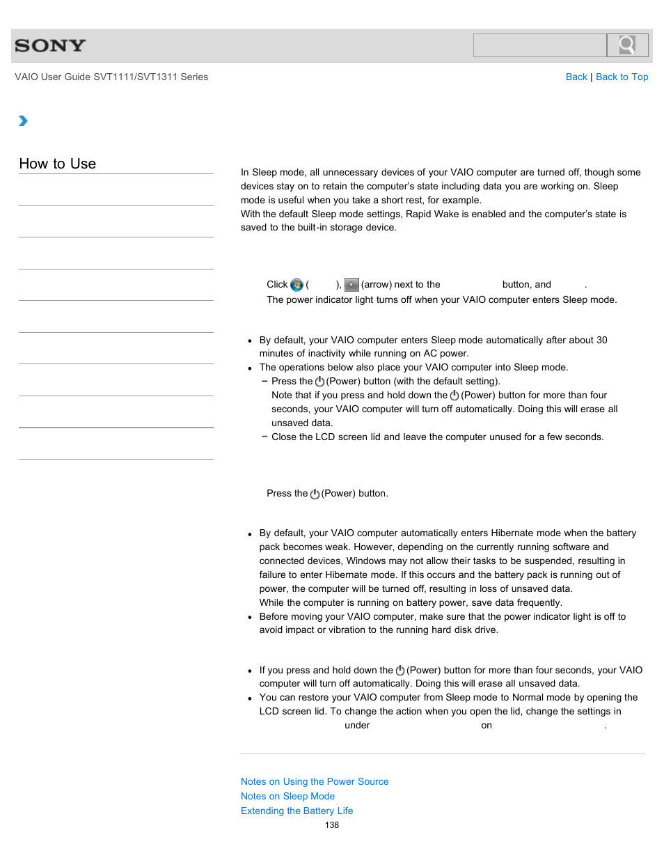 Using sleep mode, Details, How to use | Sony SVT13118FXS User Manual | Page 138 / 345