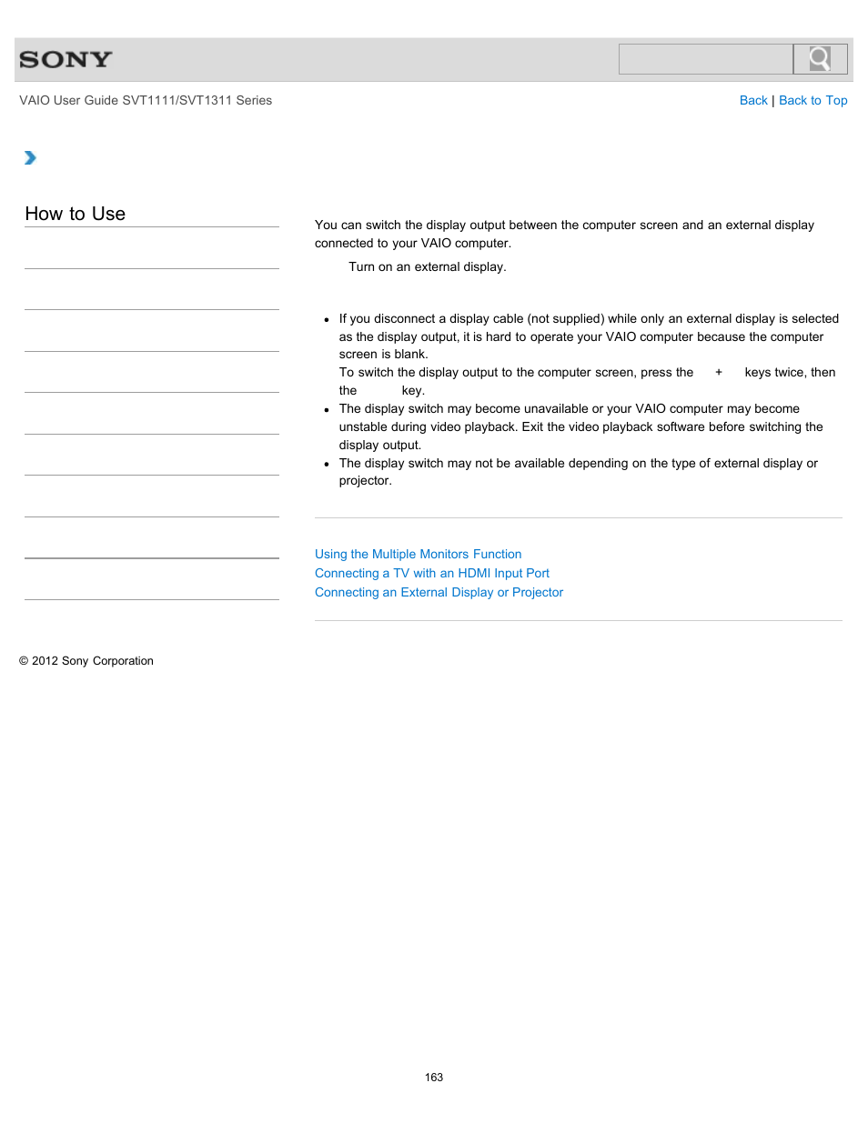 Selecting display modes, Details, How to use | Sony SVT13118FXS User Manual | Page 163 / 345