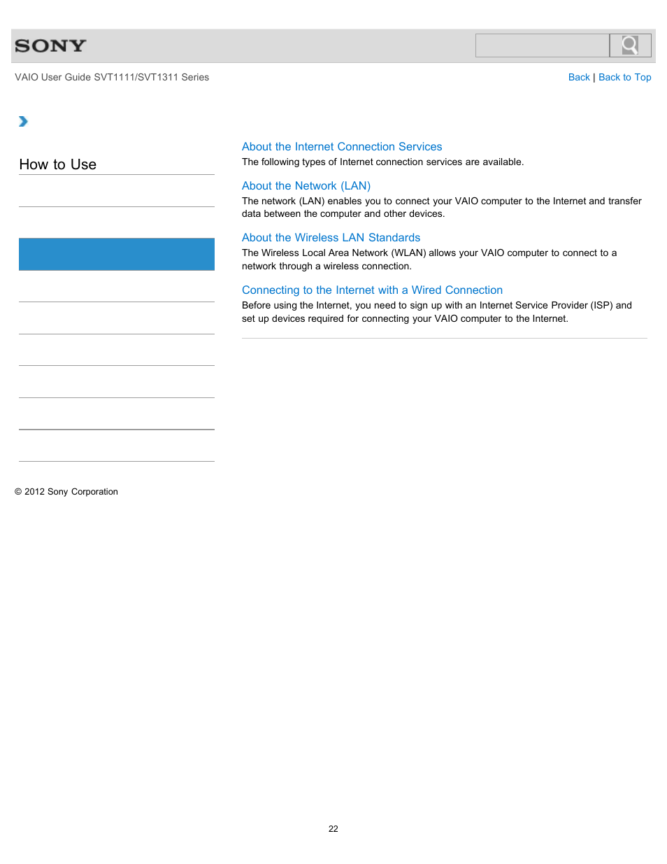 How to use | Sony SVT13118FXS User Manual | Page 22 / 345