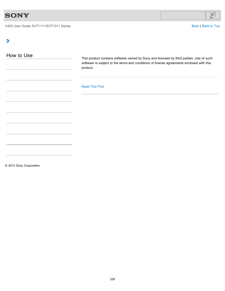 About the software license, How to use | Sony SVT13118FXS User Manual | Page 228 / 345