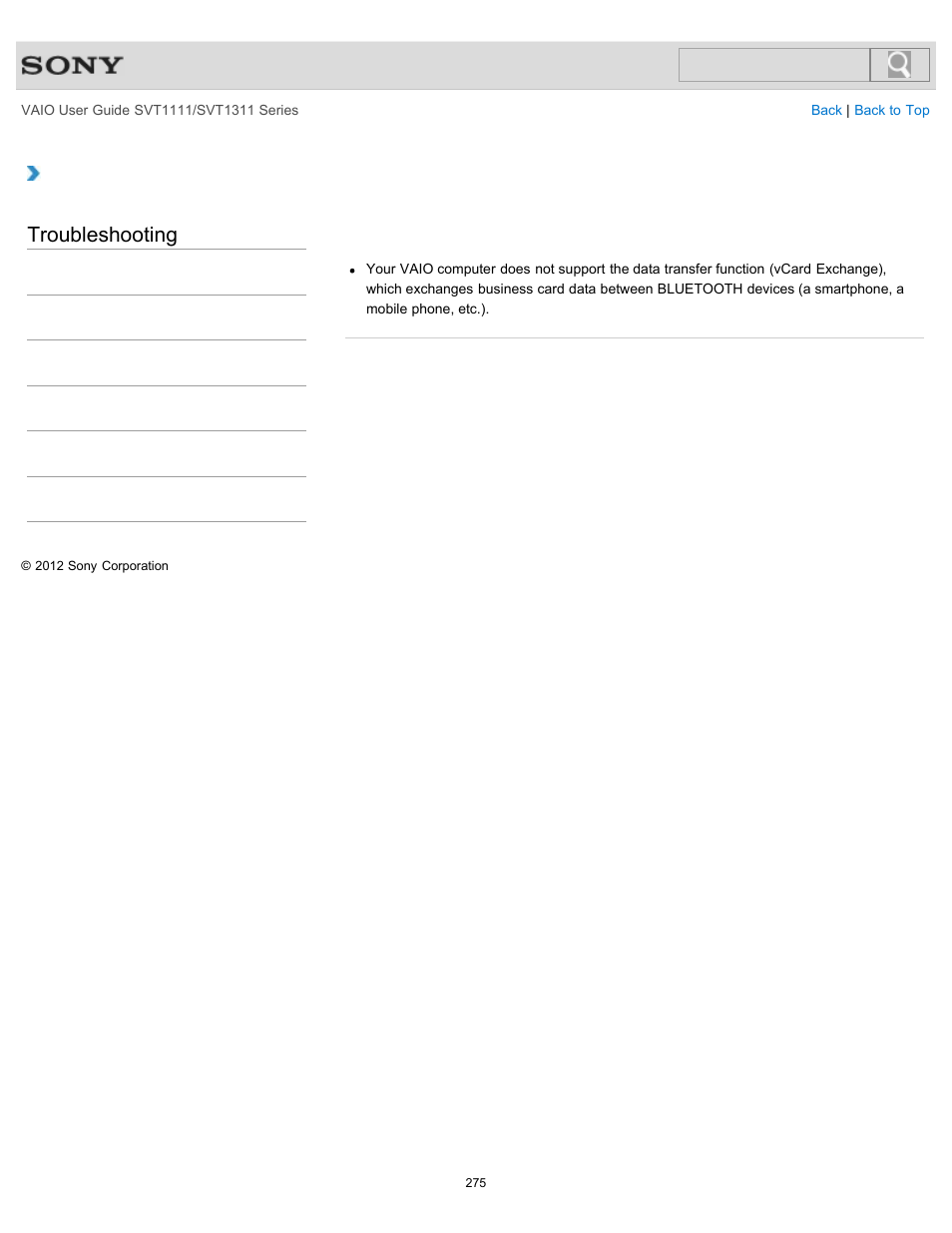 Phone, Troubleshooting | Sony SVT13118FXS User Manual | Page 275 / 345