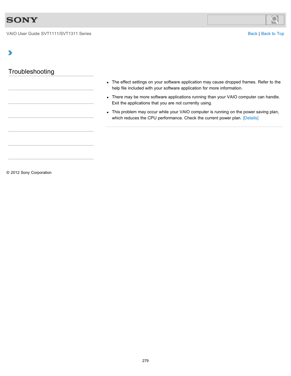 Interruptions, Troubleshooting | Sony SVT13118FXS User Manual | Page 279 / 345