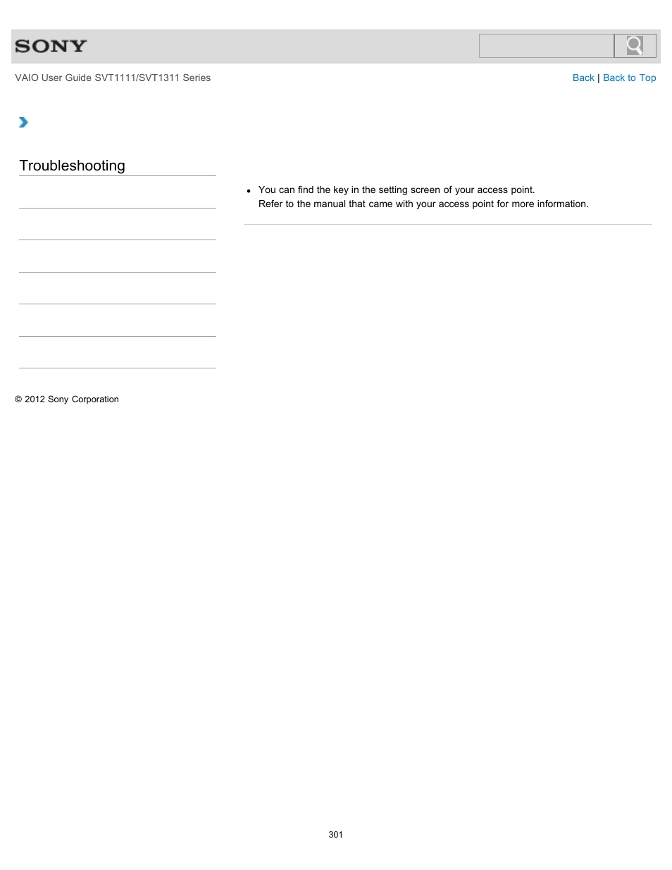 Point, Troubleshooting | Sony SVT13118FXS User Manual | Page 301 / 345