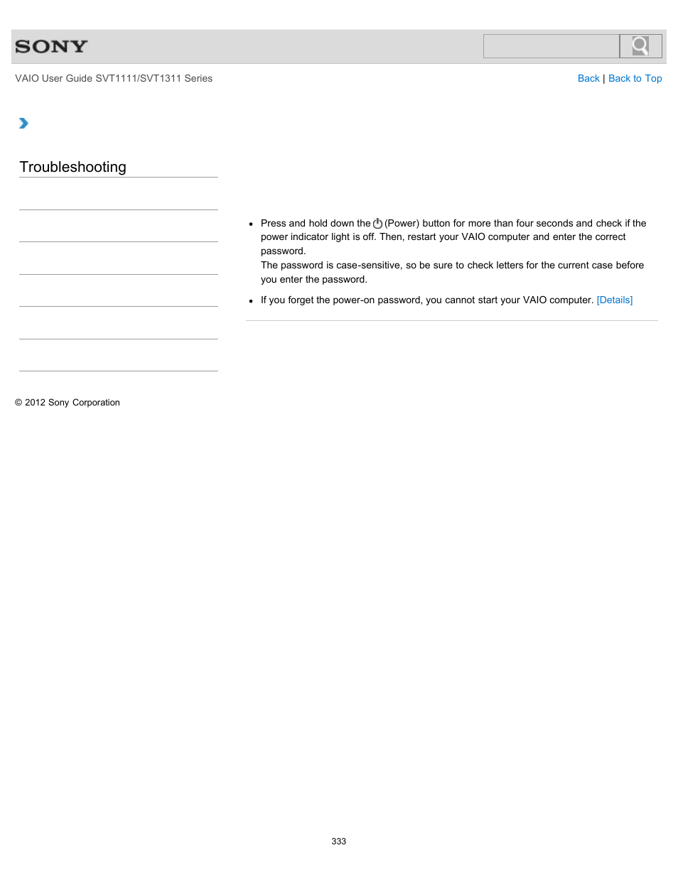 Consecutively, Troubleshooting | Sony SVT13118FXS User Manual | Page 333 / 345