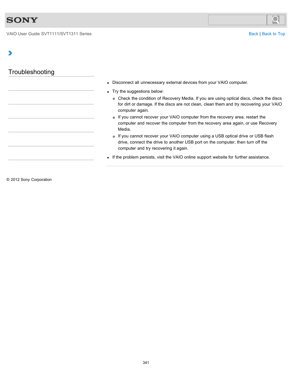 Troubleshooting | Sony SVT13118FXS User Manual | Page 341 / 345