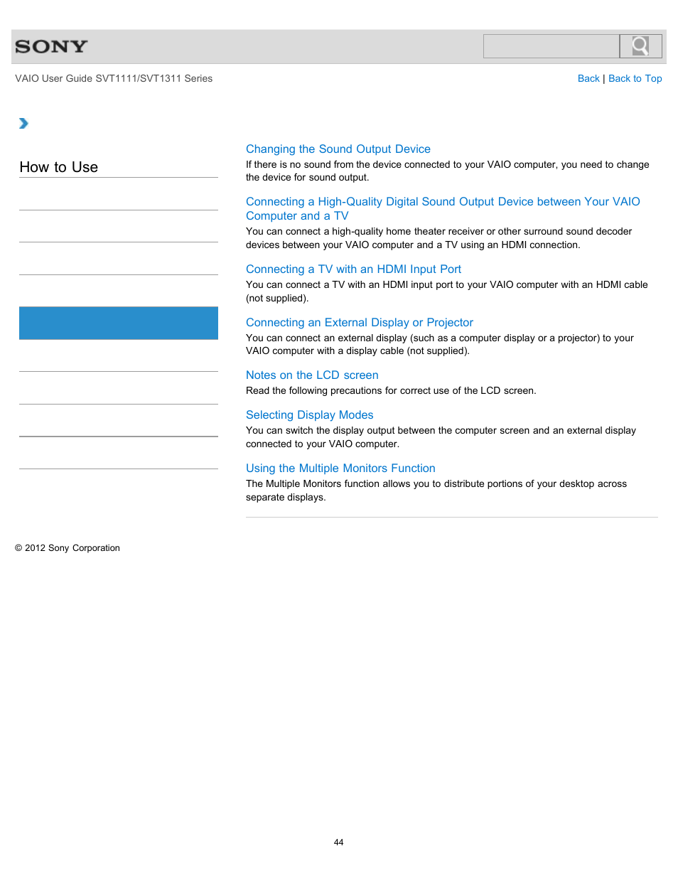 Peripheral device, How to use | Sony SVT13118FXS User Manual | Page 44 / 345